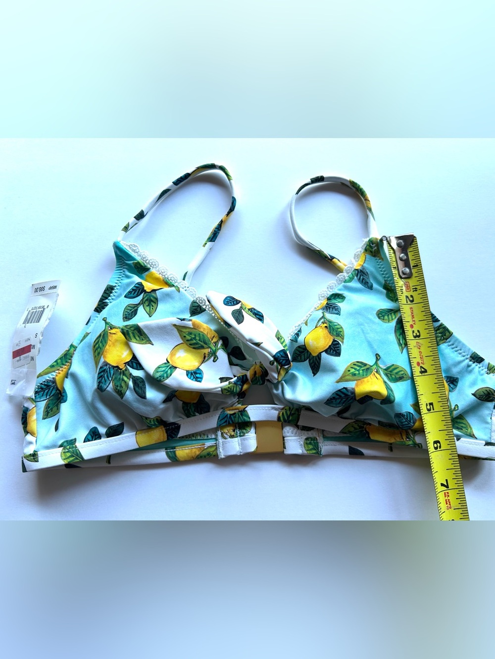 NWT Nanette Lepore Yellow Lemon Print Bikini Top on Light Blue - Picture 6 of 9